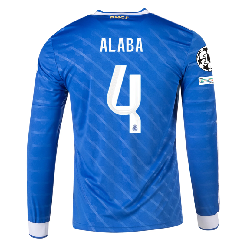 adidas Men's Real Madrid Alaba Long Sleeve Third Jersey w/ Champions League Patches 25/26 (Blue/White)