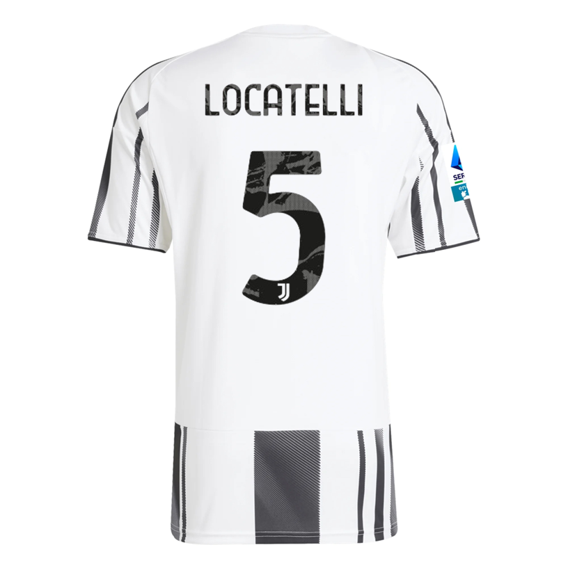 adidas Men's Juventus Locatelli Home Jersey w/ Serie A Patch 25/26 (White/Black/Pink)