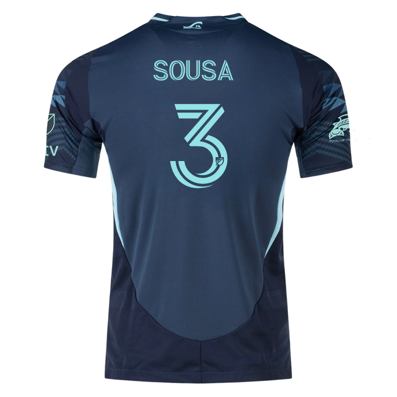 adidas T. Sousa Seattle Sounders Authentic Away Jersey 25/26 w/ MLS Patches &amp; Sponsor (Aura Ink)