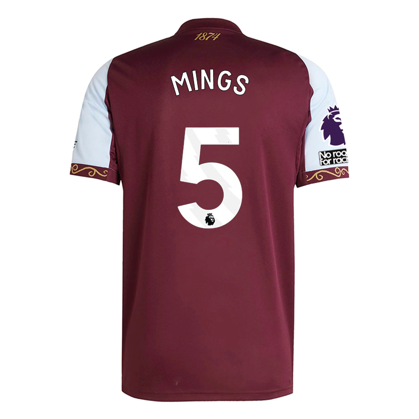 adidas Mings Men's Aston Villa Home Jersey 25/26 w/ NRFR + EPL Patches (Maroon/Blue)