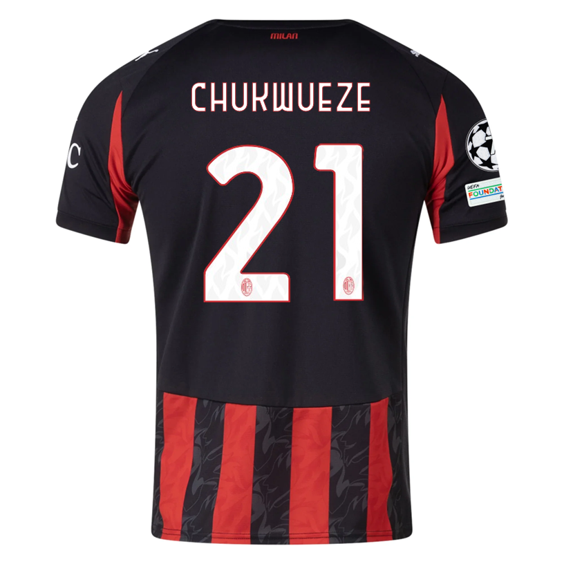 Puma Chukwueze Men's AC Milan Home Jersey w/ Champions League Patches 25/26 (Red/Black)