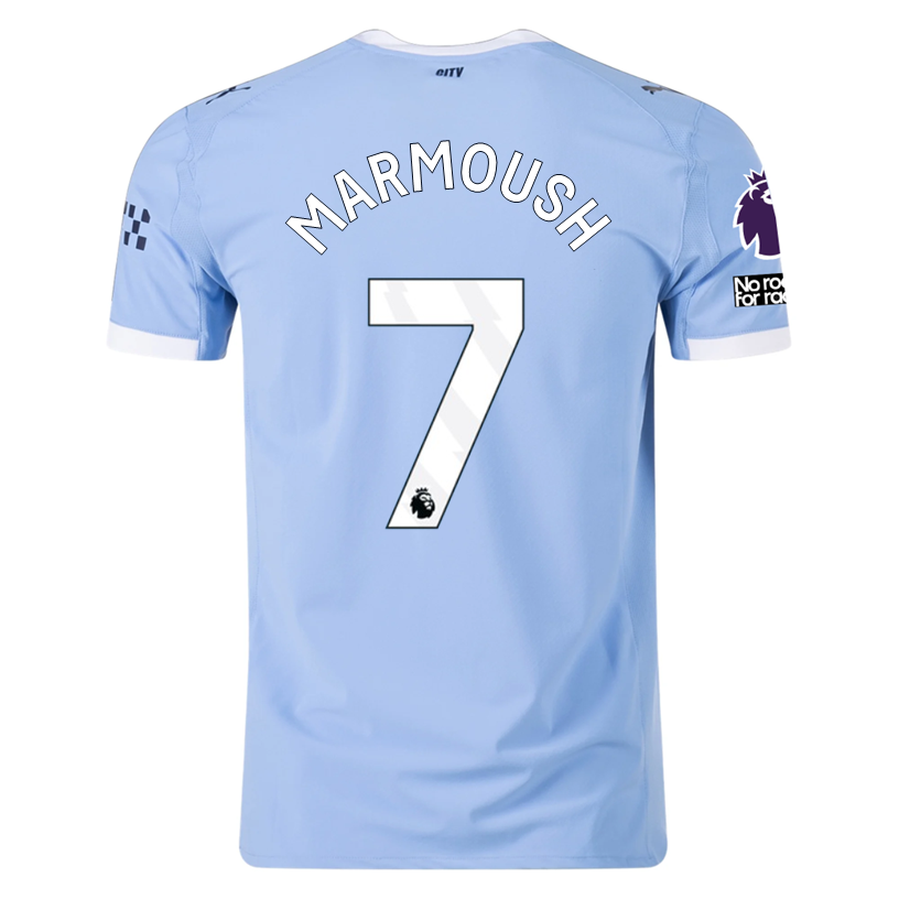 Puma Manchester City Authentic Marmoush Home Jersey w/ EPL + No Room For Racism Patches 25/26 (Team Light Blue/White)