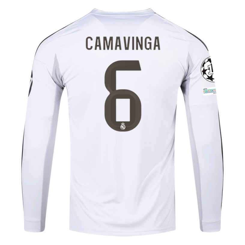 adidas Real Madrid Camavinga Long Sleeve Home Jersey w/ Champions League Patches 25/26 (White)