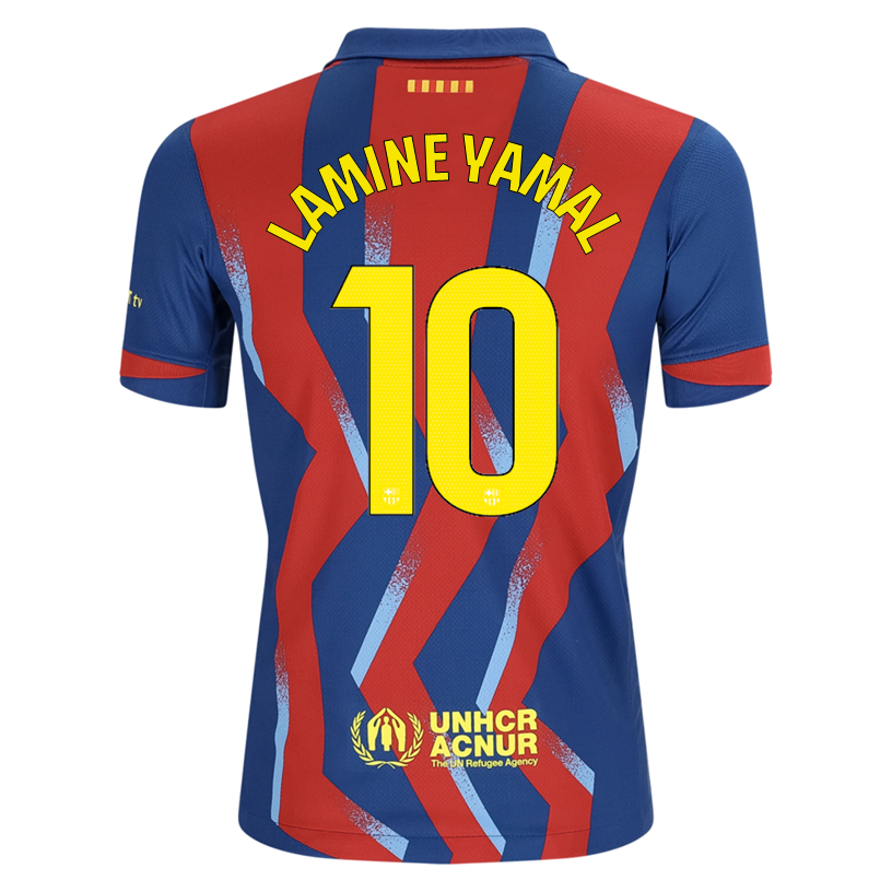 Nike Youth Lamine Yamal FC Barcelona 4th Soccer Jersey 25/26 (Gym Blue/Salsa Red)