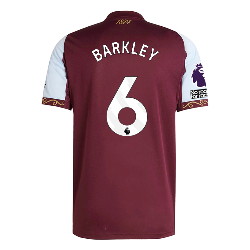 adidas Barkley Men's Aston Villa Home Jersey 25/26 w/ NRFR + EPL Patches (Maroon/Blue)