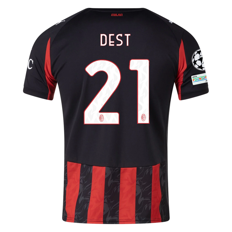Puma Dest Men's AC Milan Home Jersey w/ Champions League Patches 25/26 (Red/Black)