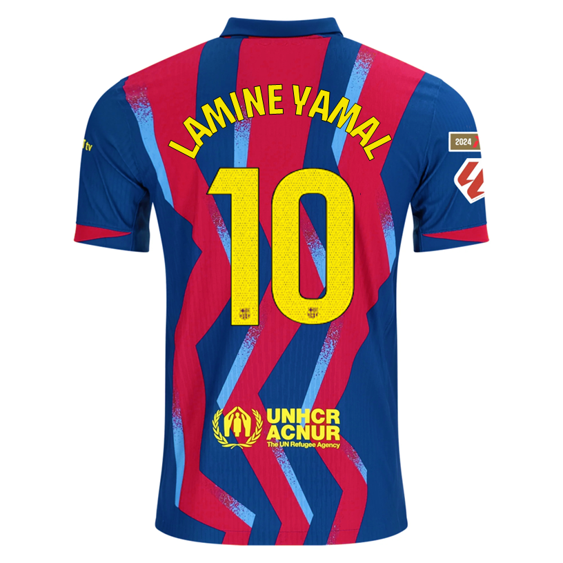 Nike Men's FC Barcelona Lamine Yamal 4th Authentic Jersey 25/26 w/ La Liga Patches (Blue/Red/Yellow)