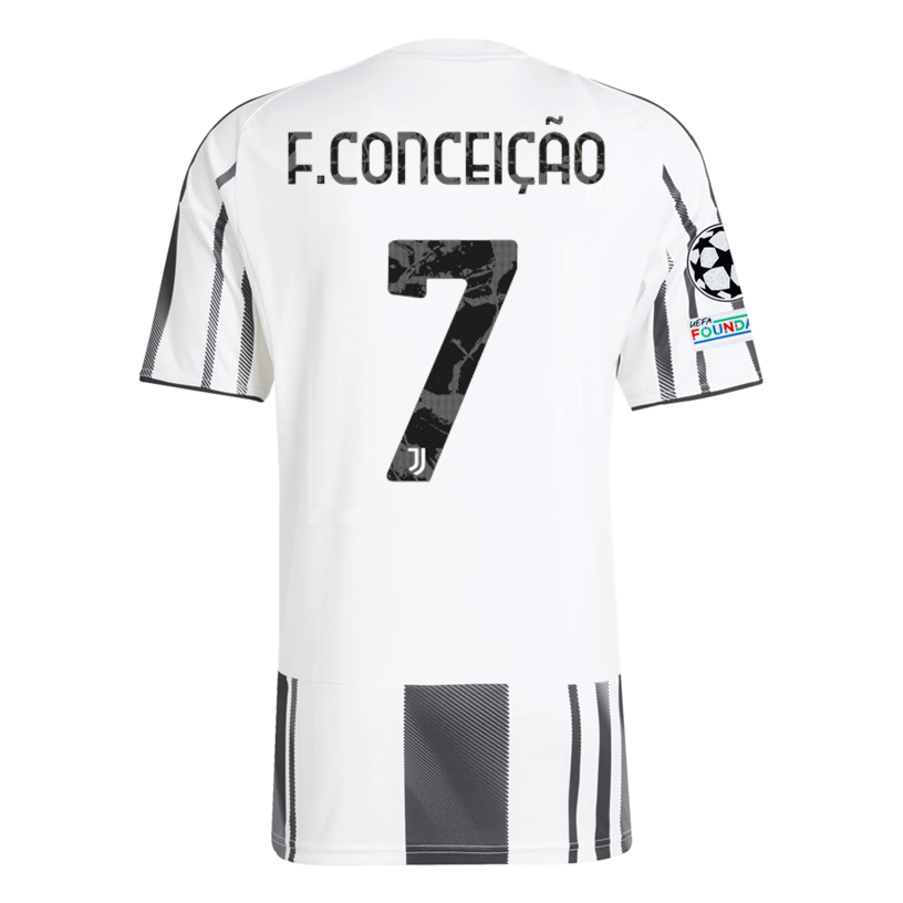 adidas Juventus F. conceicao  Home Jersey w/ Champions League Patches 25/26 (White/Black/Pink)