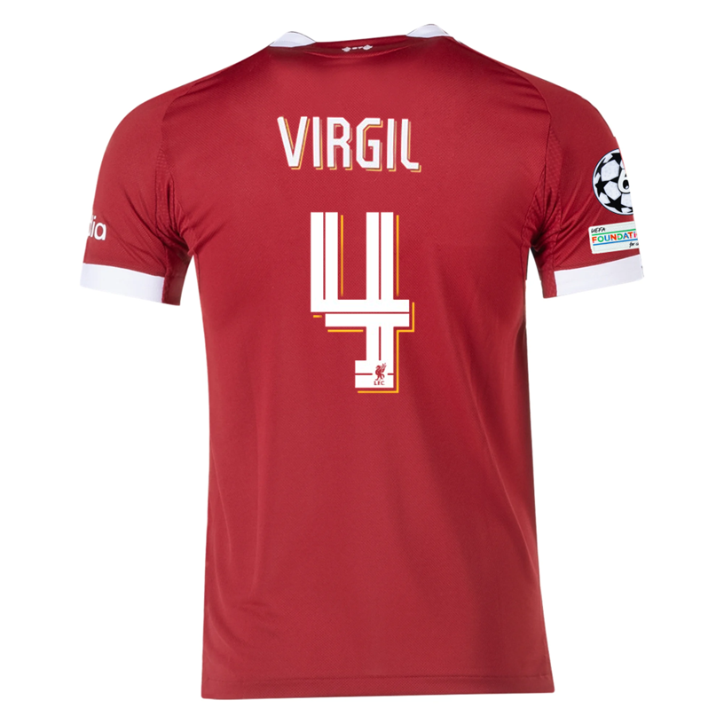 adidas Men's Liverpool Virgil Home Jersey 25/26 w/ Champions League Patches (Strawberry Red)