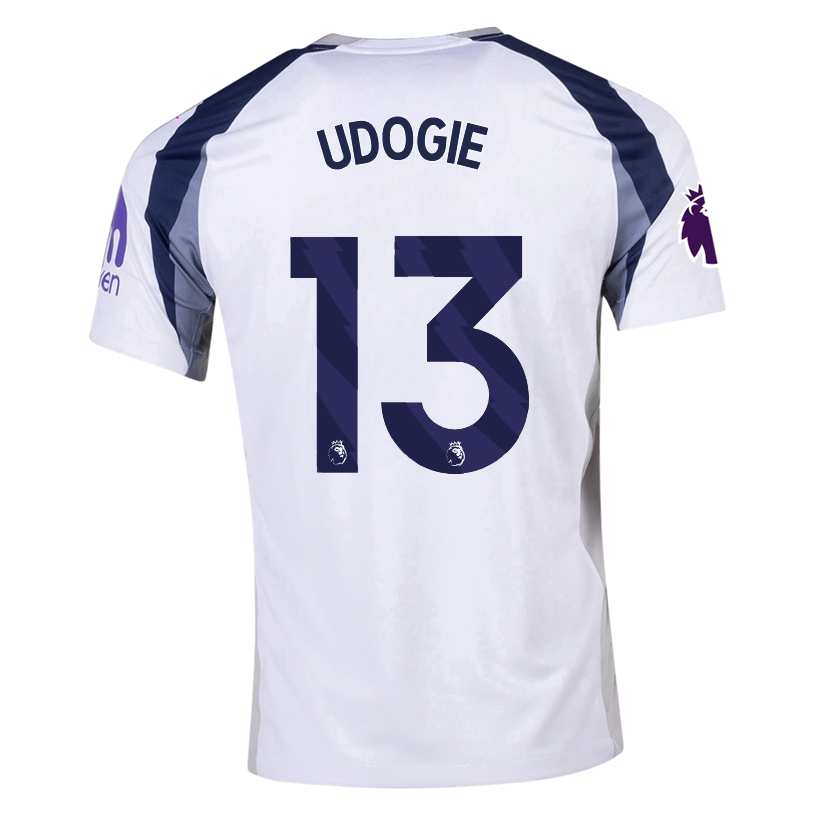 Nike Udogie Tottenham Hotspurs Home Jersey w/ EPL + No Room For Racism Patch 25/26 (White/Iron/Binary Blue)