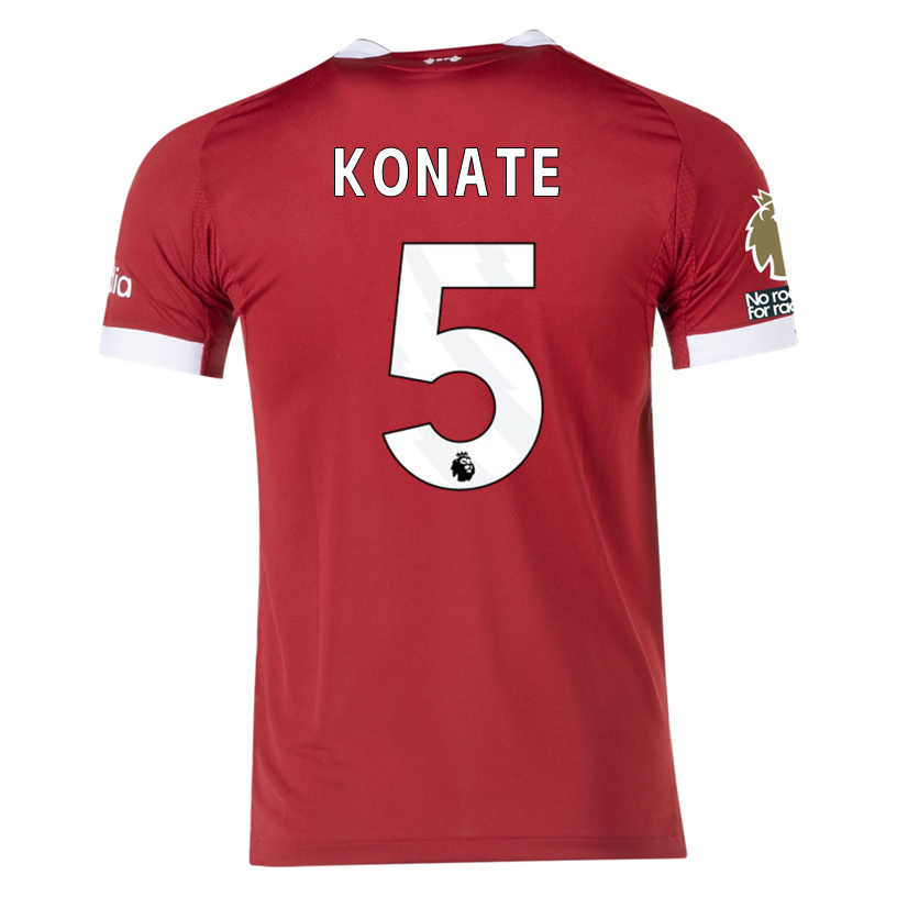 adidas Men's Liverpool FC Authentic Konate Home Jersey 25/26 w/ EPL + NRFR Patches (Strawberry Red)