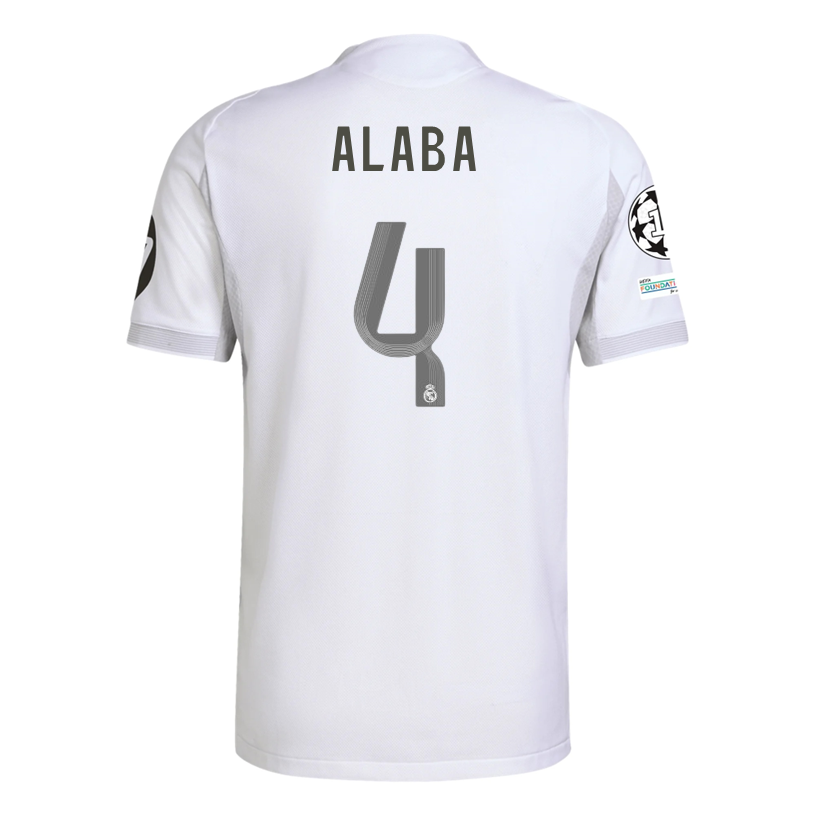 adidas David Alaba Real Madrid 25/26 Home Jersey w/ Champions League Patches (White)