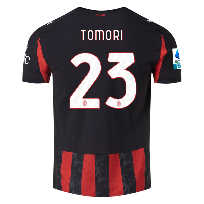 Puma Tomori Men&#39;s AC Milan Authentic Home Jersey 25/26 w/ Seria A Patch (Red/Black)