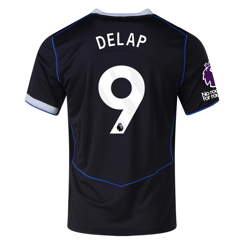 Nike Delap Chelsea T90 Third Jersey w/ EPL + NRFR + CWCC Patch 25/26 (Black/Silver)