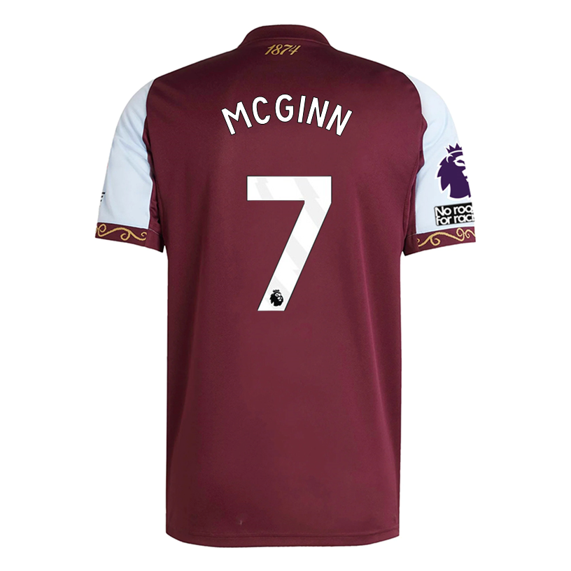adidas Mcginn Men&#39;s Aston Villa Home Jersey 25/26 w/ NRFR + EPL Patches (Maroon/Blue)