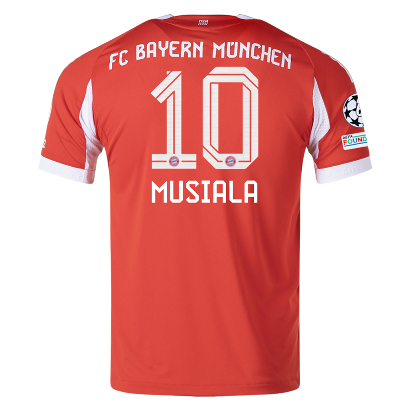 adidas Bayern Munich Musiala Home Jersey w/ Champions League Patches 25/26 (Red)