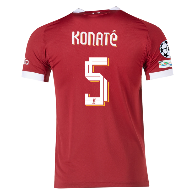 adidas Men's Liverpool Konate Home Jersey 25/26 w/ Champions League Patches (Strawberry Red)