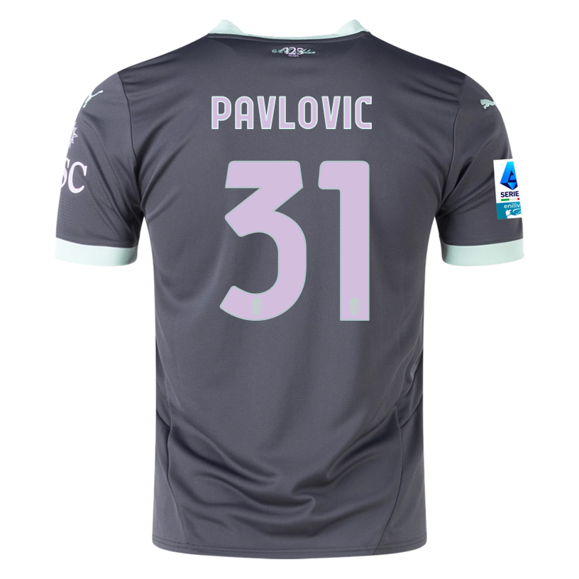 Puma AC Milan Strahinja Pavlovic Third Jersey w/ Serie A Patch 24/25 (Shadow Gray/Fresh Mint)