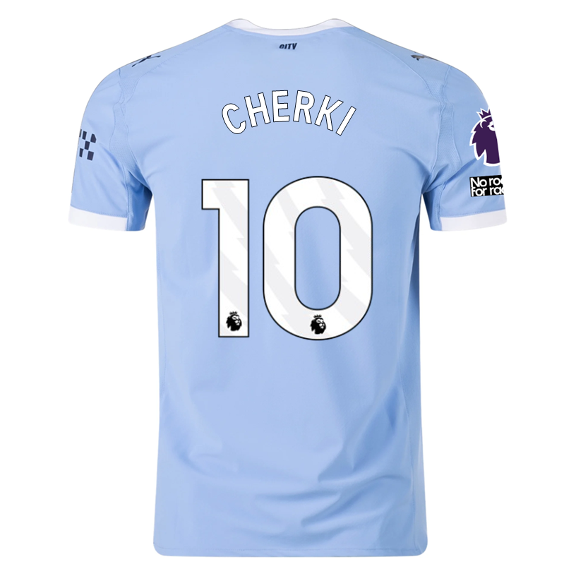 Puma Manchester City Authentic Cherki Home Jersey w/ EPL + No Room For Racism Patches 25/26 (Team Light Blue/White)
