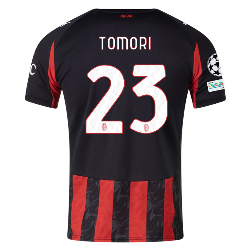 Puma Tomori Men's AC Milan Home Jersey w/ Champions League Patches 25/26 (Red/Black)
