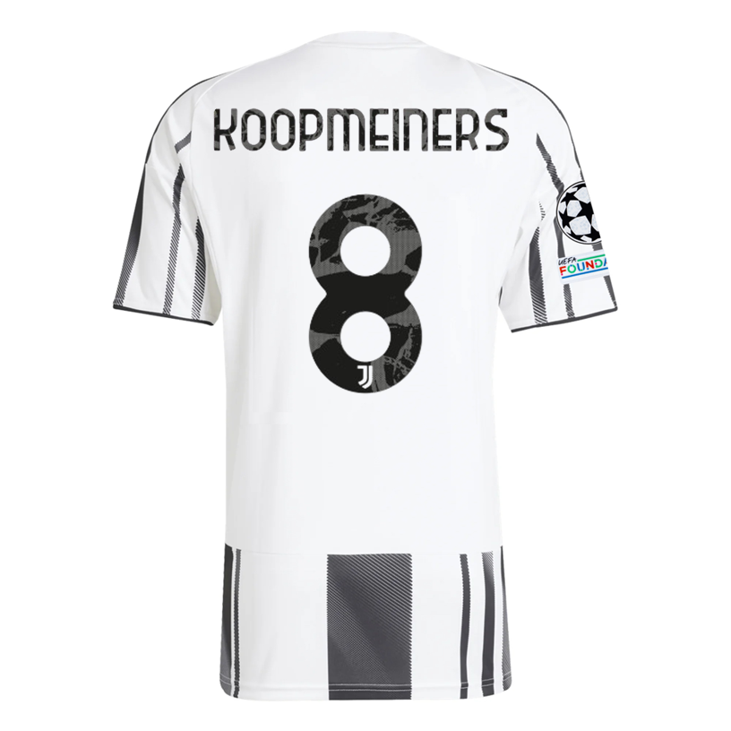 adidas Juventus Koopmeiners  Home Jersey w/ Champions League Patches 25/26 (White/Black/Pink)