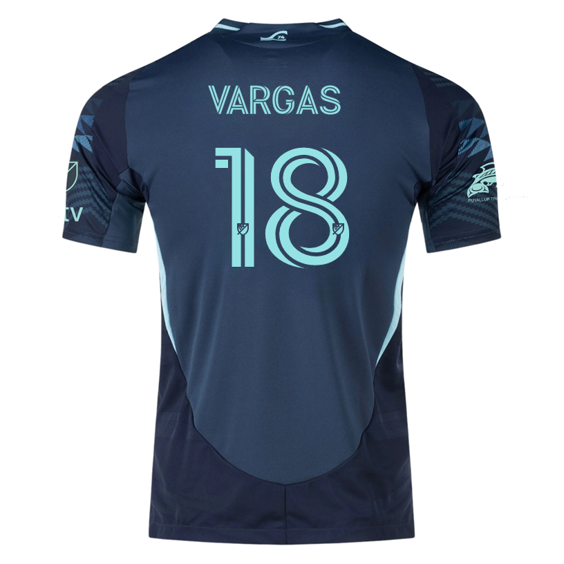 adidas O. Vargas Seattle Sounders Authentic Away Jersey 25/26 w/ MLS Patches &amp; Sponsor (Aura Ink)