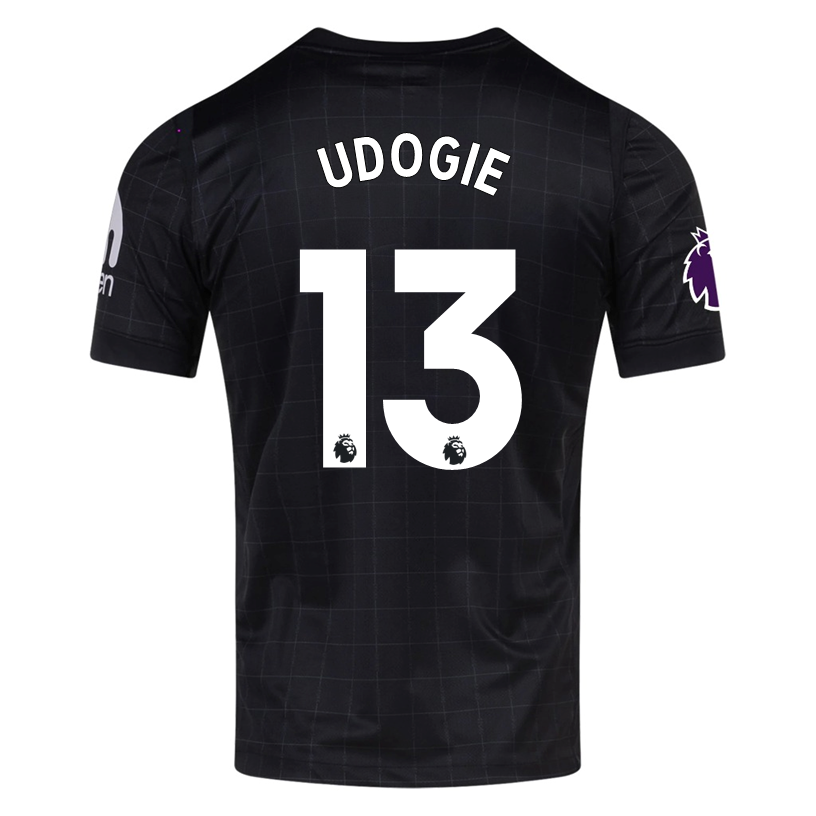 Nike Udogie Men's Tottenham Away Jersey w/ EPL + No Room For Racism Patches 25/26 (Black/Iron)