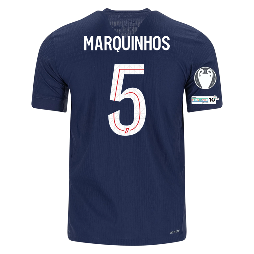 Nike Men's Marquinhos Paris Saint-Germain Authentic Home Jersey 25/26 w/ Champions League Patches (Navy)