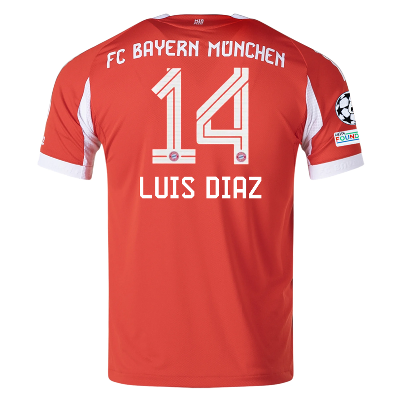 adidas Bayern Munich Luis Diaz Home Jersey w/ Champions League Patches 25/26 (Red)