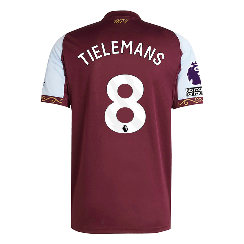 adidas Tielemans Men&#39;s Aston Villa Home Jersey 25/26 w/ NRFR + EPL Patches (Maroon/Blue)