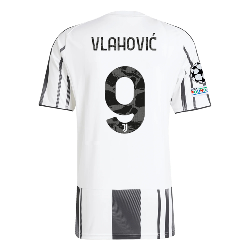 adidas Juventus Vlahovic  Home Jersey w/ Champions League Patches 25/26 (White/Black/Pink)