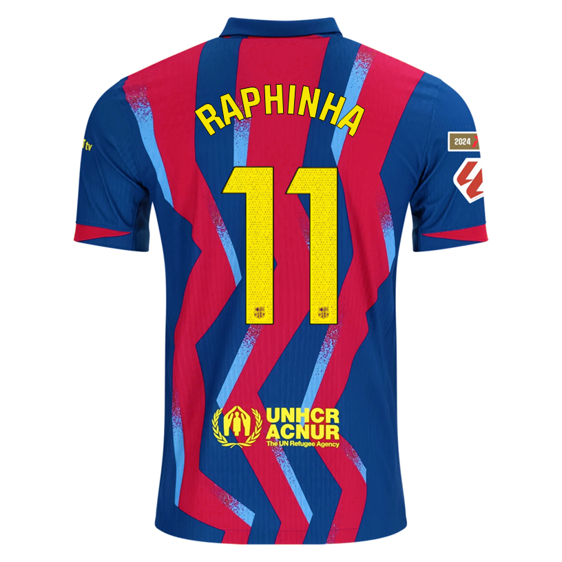 Nike Men&#39;s FC Barcelona Raphinha 4th Authentic Jersey 25/26 w/ La Liga Patches (Blue/Red/Yellow)