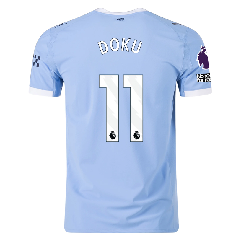 Puma Manchester City Authentic Doku Home Jersey w/ EPL + No Room For Racism Patches 25/26 (Team Light Blue/White)