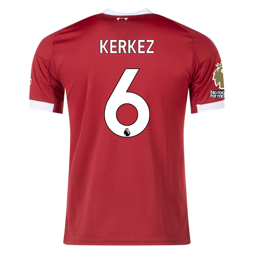 adidas Kerkez Men's Liverpool Home Jersey 25/26 w/ NRFR + EPL Champions Patch (Strawberry Red)
