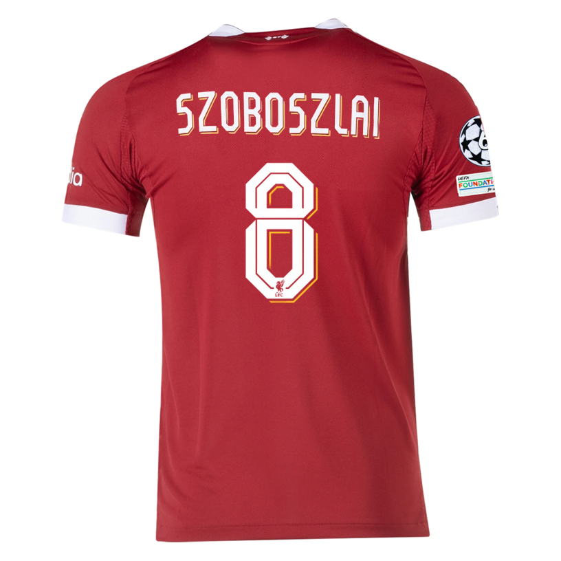 adidas Men's Liverpool FC Authentic Szoboszlai Home Jersey 25/26 w/ Champions League  Patches (Strawberry Red)