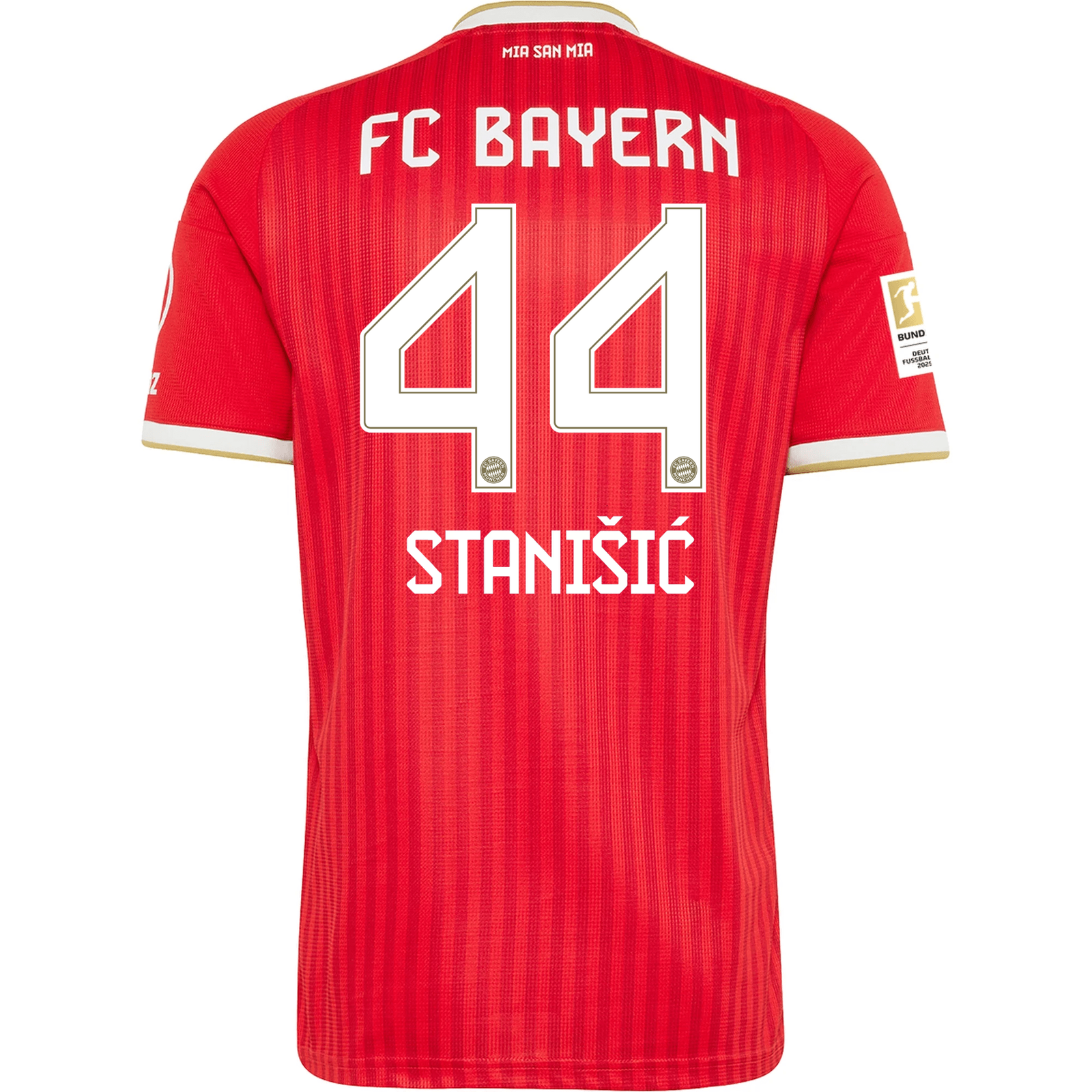 adidas Mens Bayern Munich Josip Stanišić Home Jersey w/ Bundesliga Champion Patch 26/27 (Red)