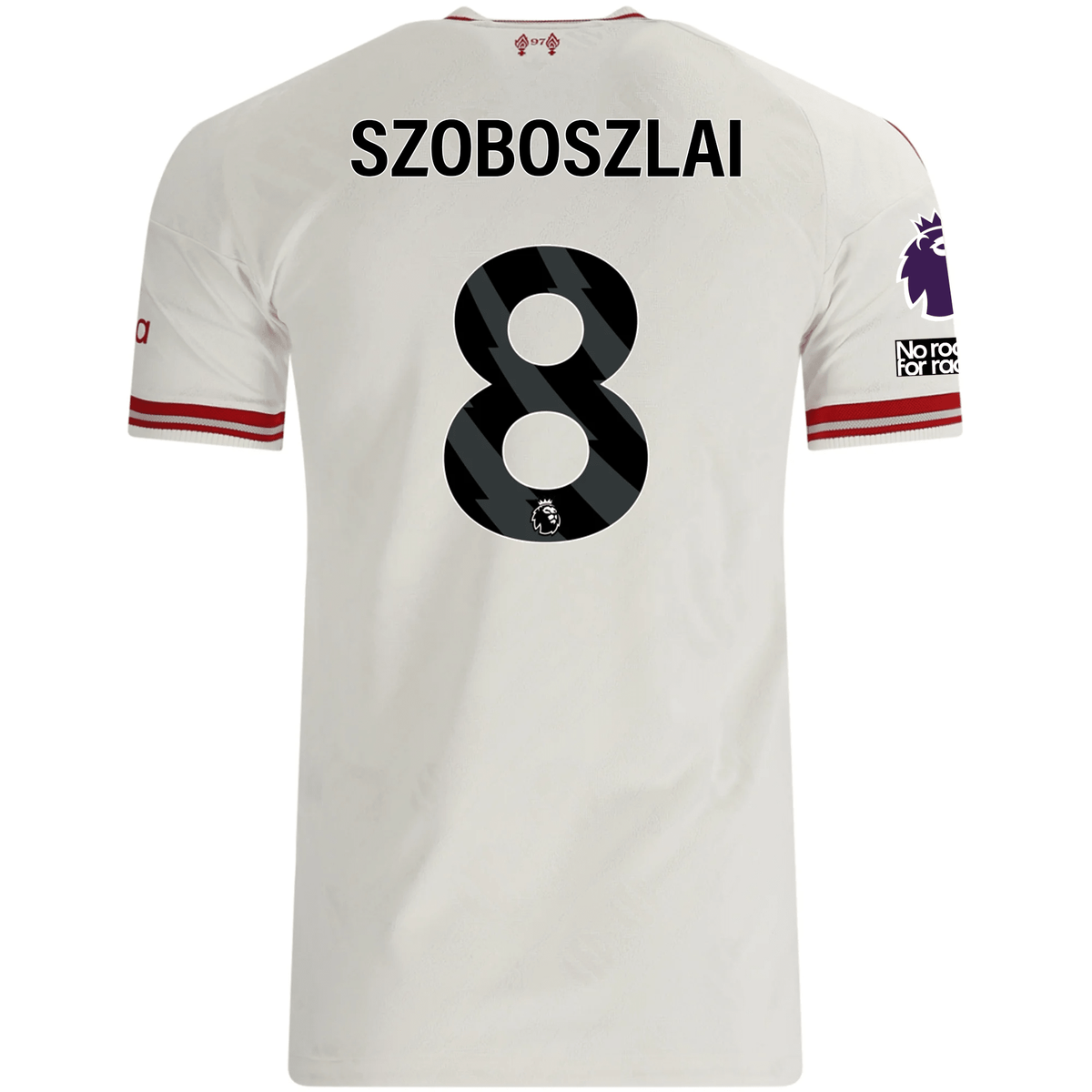 adidas Mens Liverpool Dominik Szoboszlai Authentic Away Jersey w/ EPL + No Room For Racsim Patches 26/27 (White)