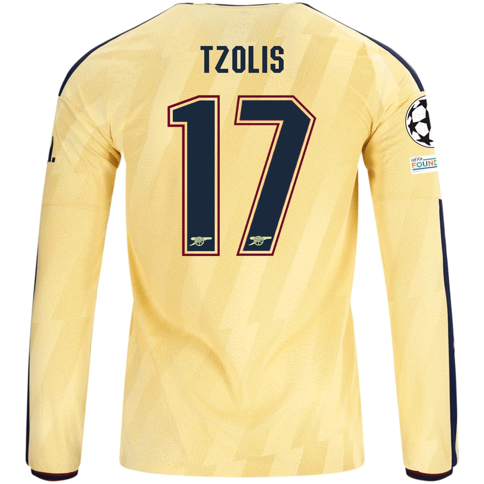 adidas Mens Arsenal Christos Tzolis Long Sleeve Third Jersey w/ Champions League Patches 26/27 (Yellow)