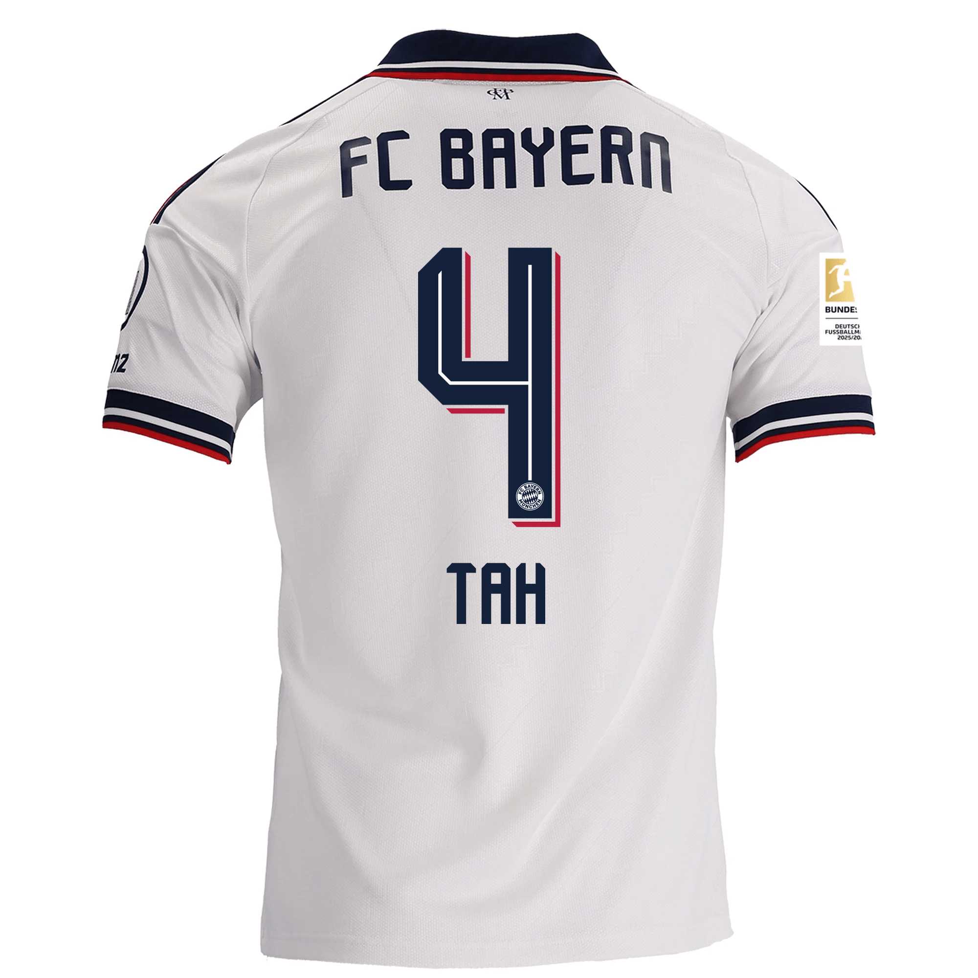 adidas Mens Bayern Munich Jonathan Tah Away Jersey w/ Bundesliga Champion Patch 26/27 (White)