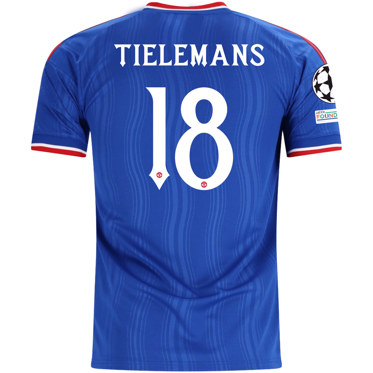 adidas Mens Manchester United Youri Tielemans Away Jersey w/ Champions League Patches 26/27 (Blue)