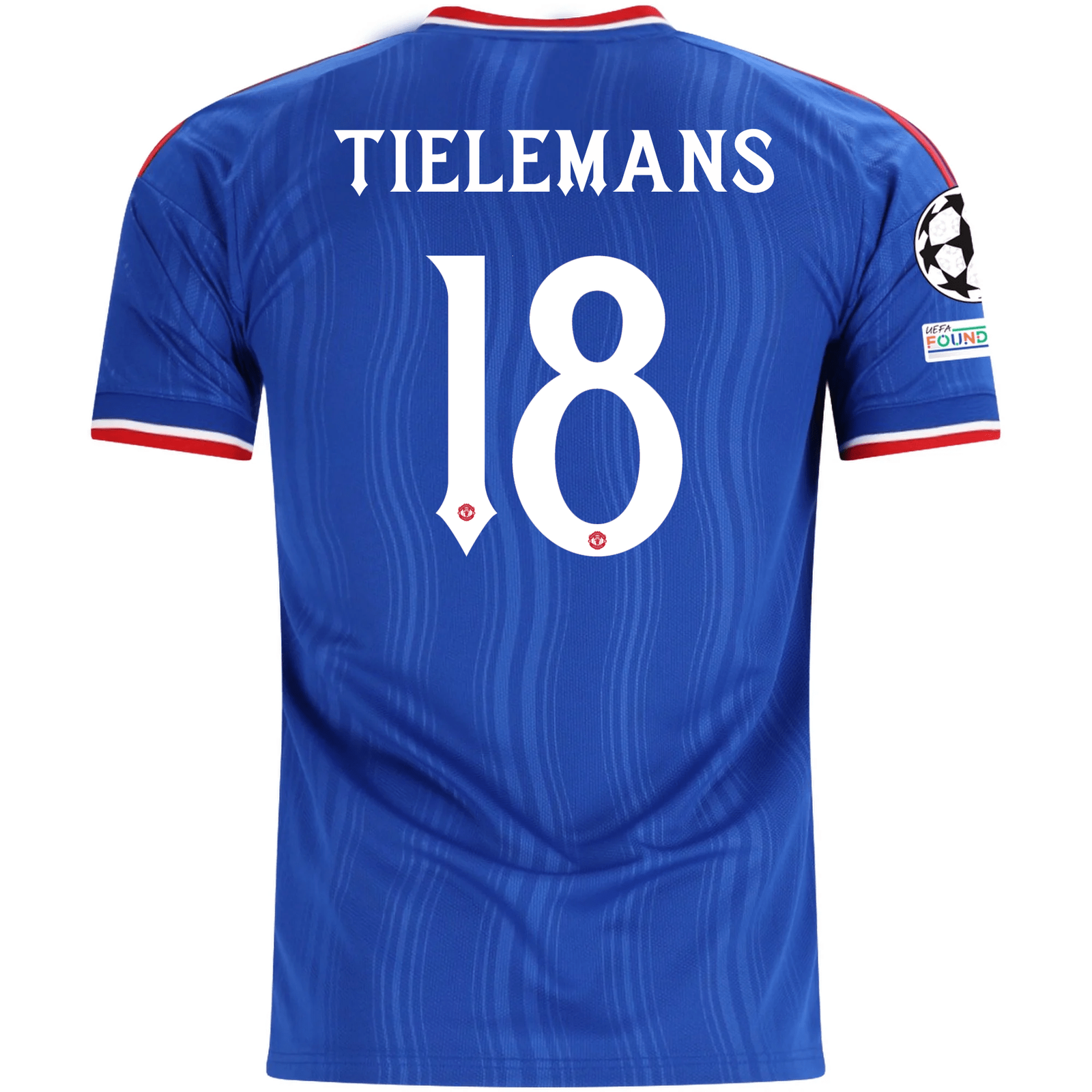 adidas Mens Manchester United Youri Tielemans Away Jersey w/ Champions League Patches 26/27 (Blue)