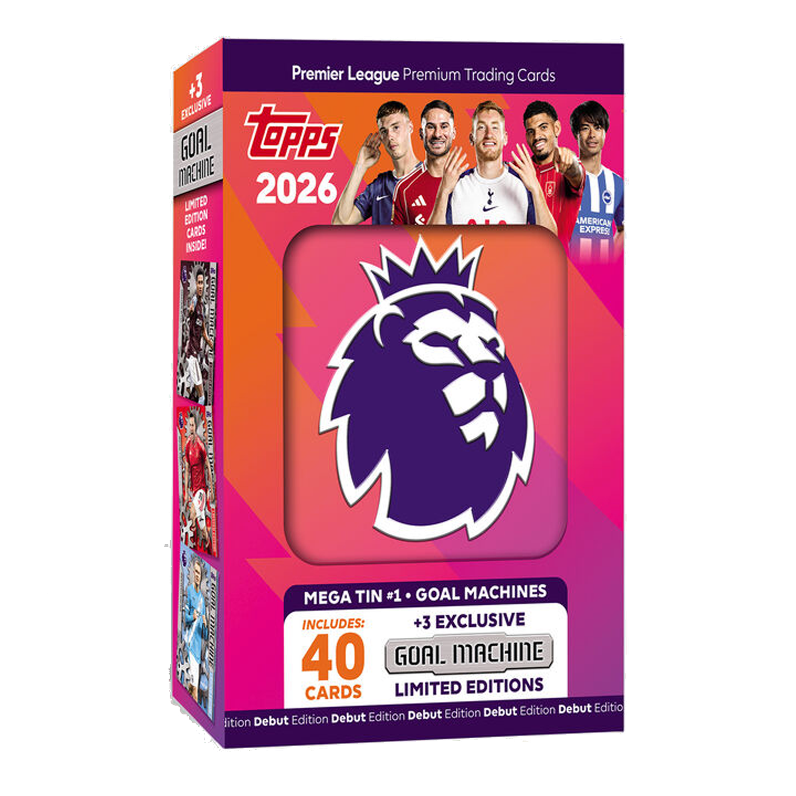 Topps Premier League 25/26 Debut Edition Mega Tin #1 Goal Machines (40 Cards + 3 Limited Edition)
