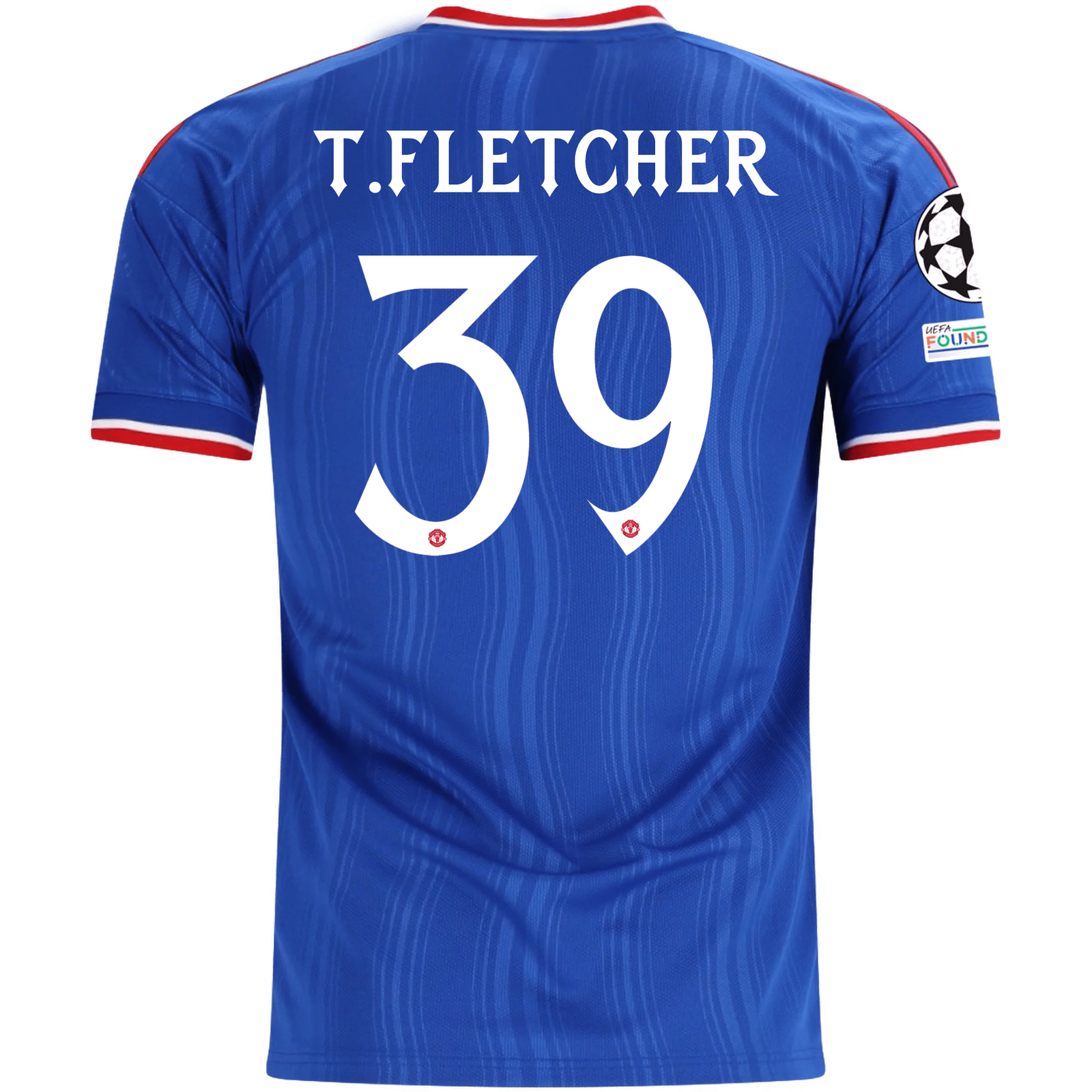 adidas Mens Manchester United Tyler Fletcher Away Jersey w/ Champions League Patches 26/27 (Blue)