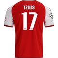 adidas Mens Arsenal Christos Tzolis Home Jersey w/ Champions League Patches 26/27 (Red)