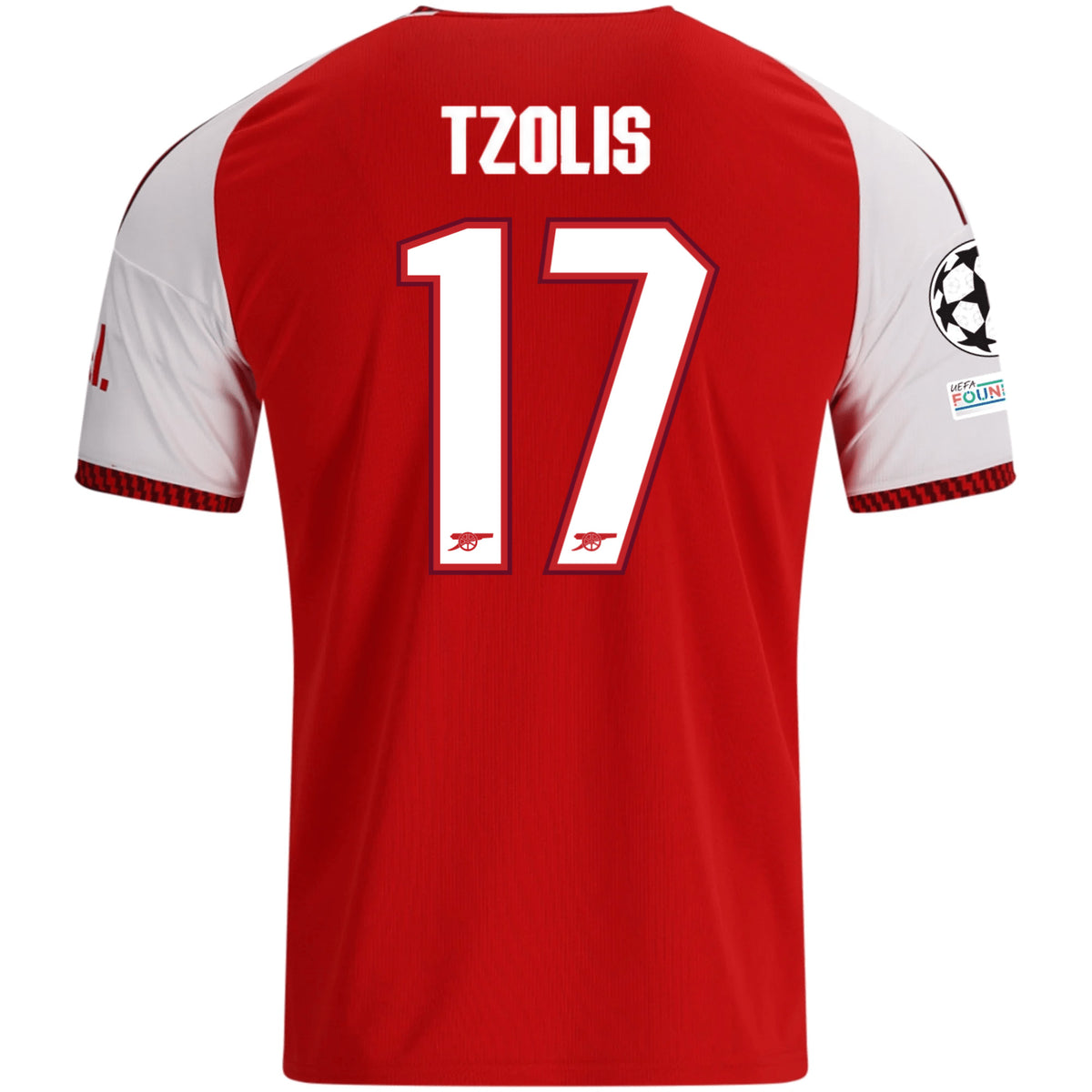 adidas Mens Arsenal Christos Tzolis Home Jersey w/ Champions League Patches 26/27 (Red)