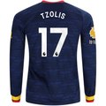 adidas Mens Arsenal Christos Tzolis Long Sleeve Away Jersey w/ EPL + No Room For Racism Patches 26/27 (Navy/Yelllow)