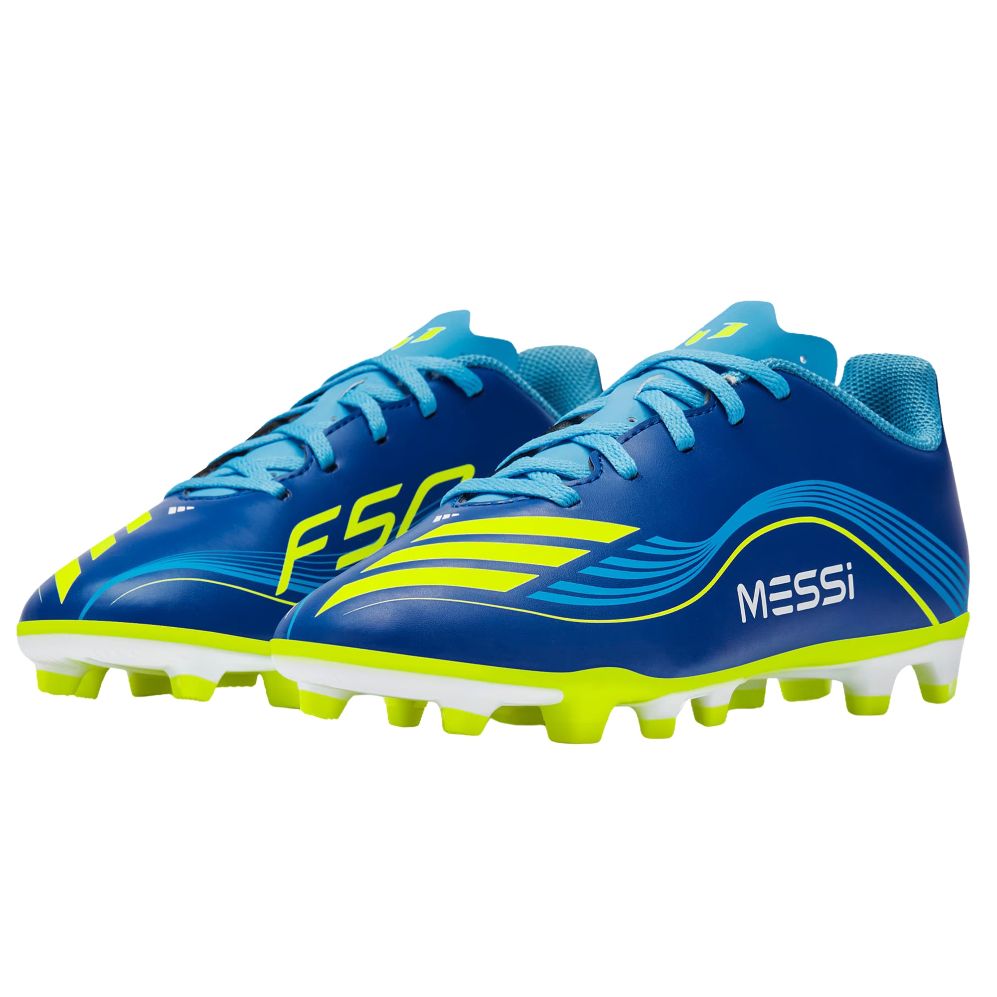 adidas Messi F50 Club Firm Ground/Multi Ground Junior Soccer Cleats (Royal Blue/Solar Yellow)