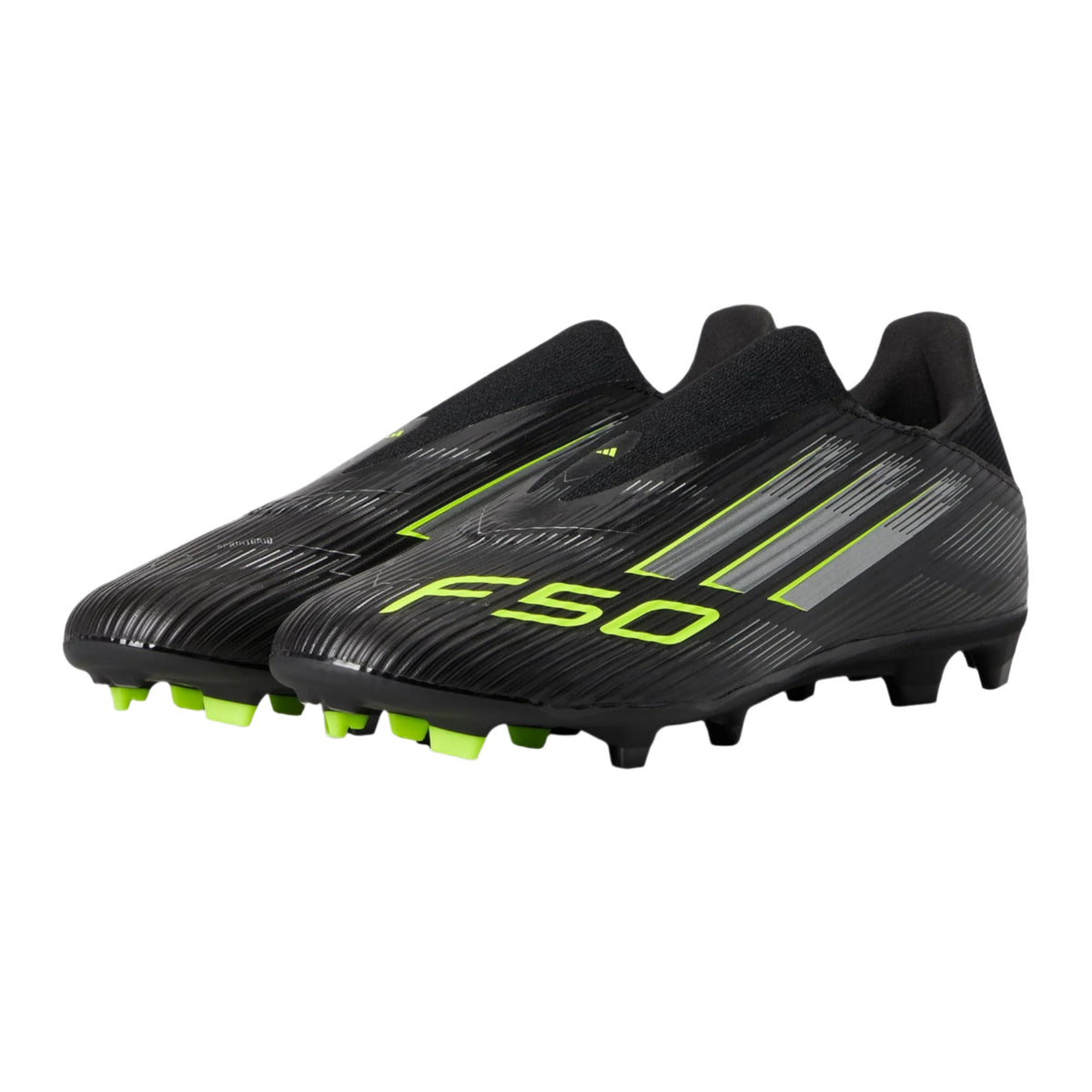 adidas F50 League Laceless Firm Ground/Multi Ground Soccer Cleats (Black/Iron Metallic/Lucid Lemon)