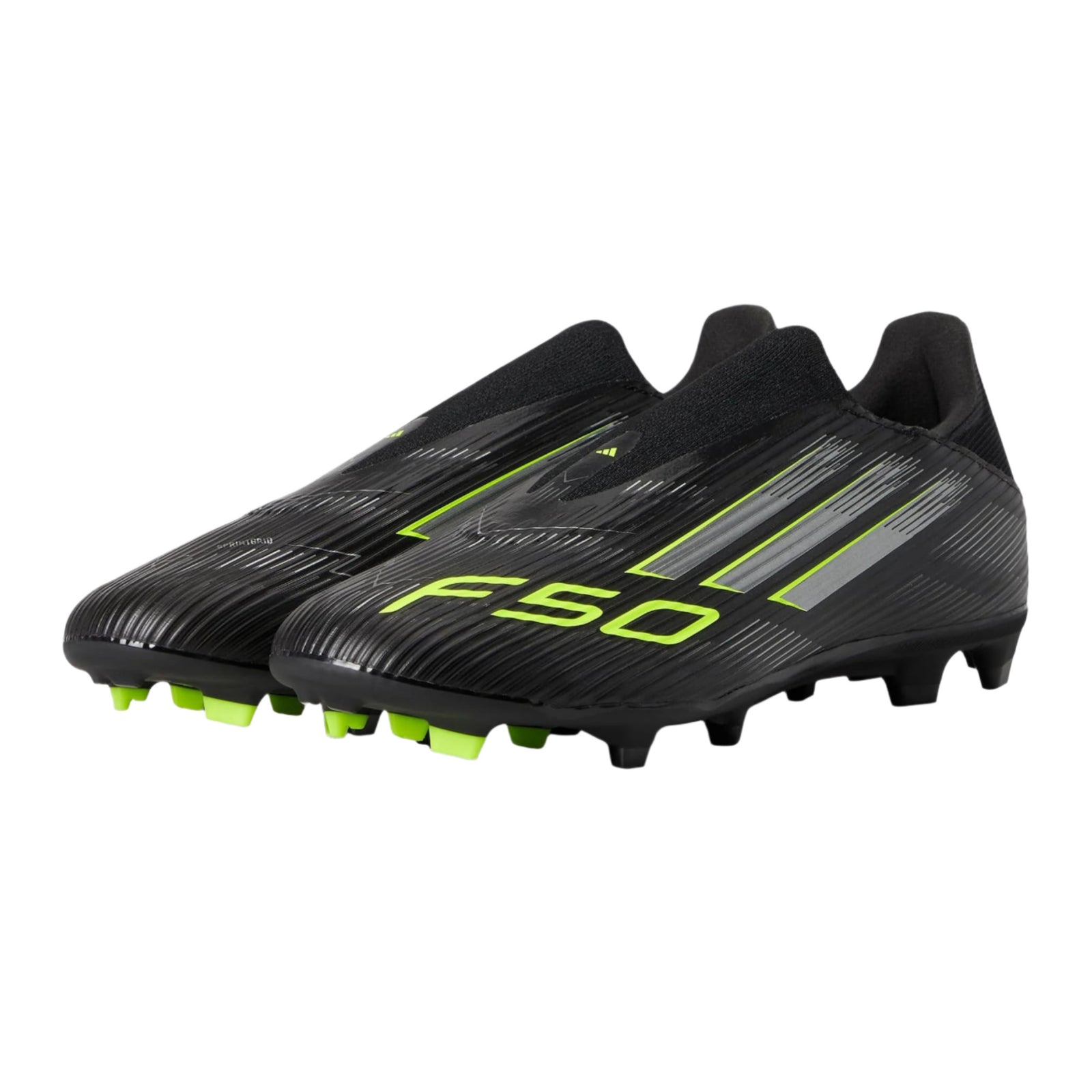 adidas F50 League Laceless Firm Ground/Multi Ground Soccer Cleats (Black/Iron Metallic/Lucid Lemon)