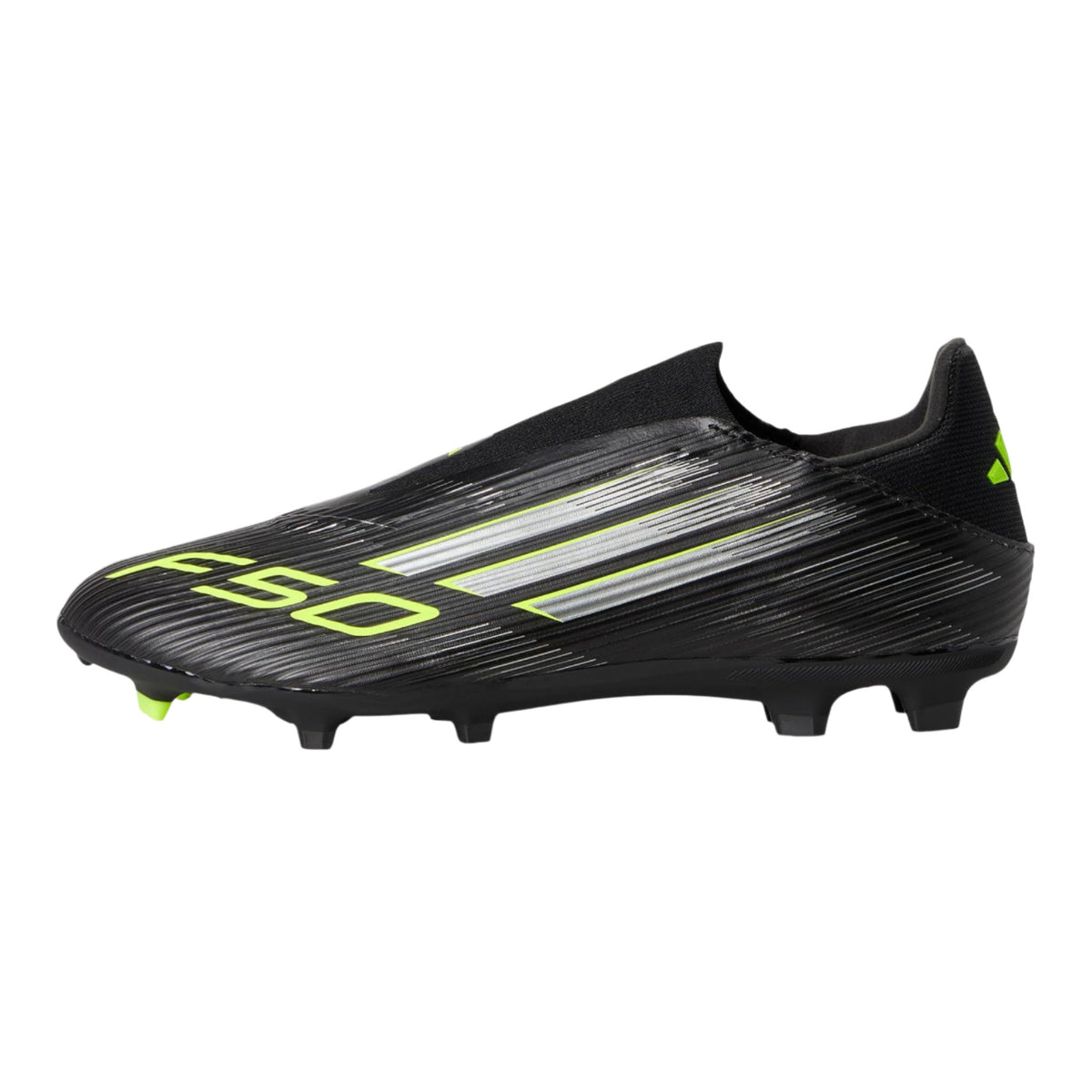 adidas F50 League Laceless Firm Ground/Multi Ground Soccer Cleats (Black/Iron Metallic/Lucid Lemon)